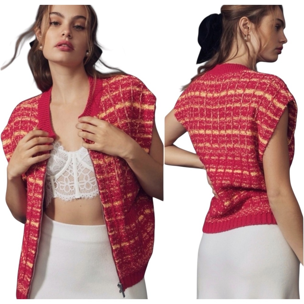 Maeve Anthropologie Sweater Tweed Vest Womens‎ M Full Zip Layering Preppy Artsy